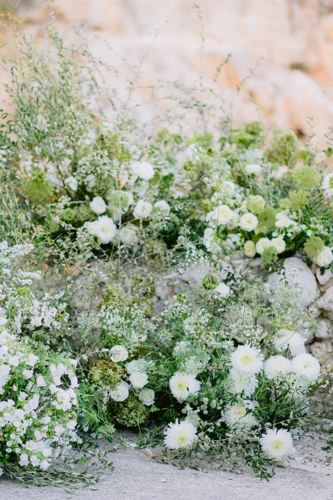 Wedding floral arrangements at Tonnara di Scopello